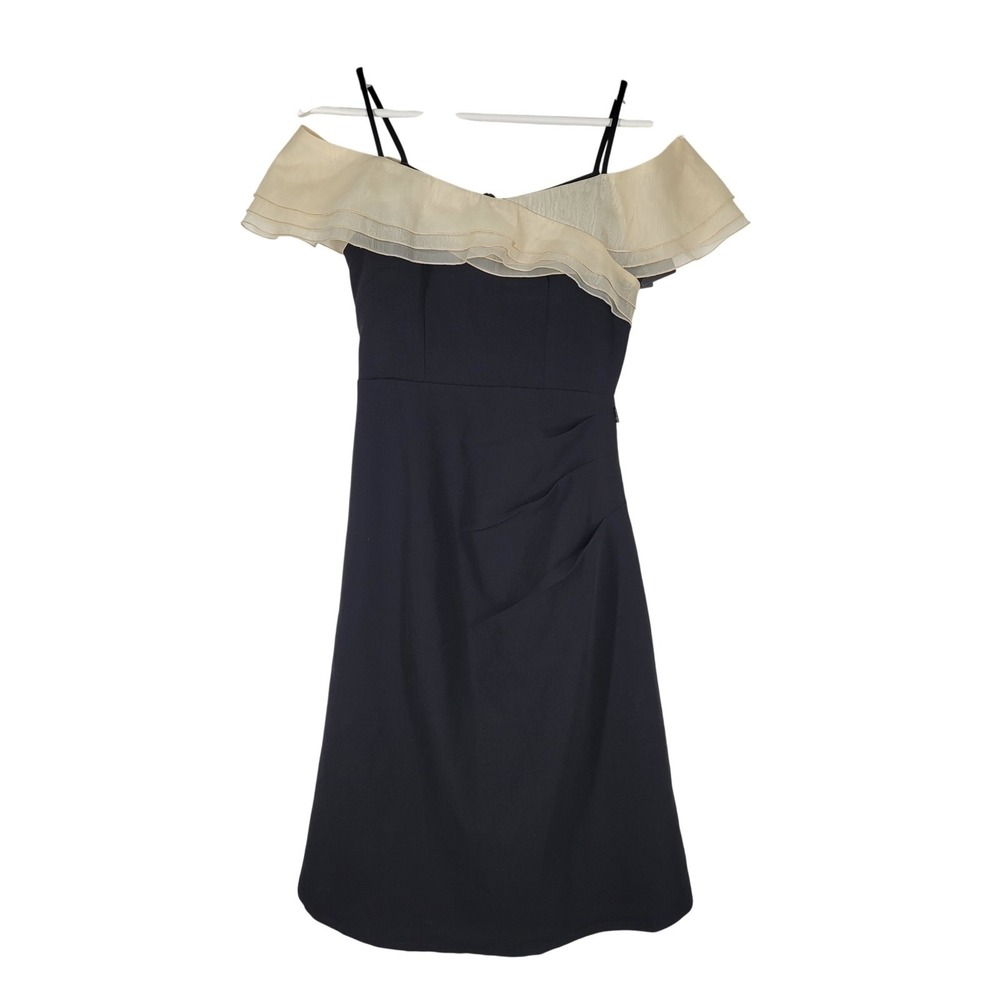 Dolce Viva Collection Midi Black Sheath Dress Ruffle Off Shoulder Womens Smallโ